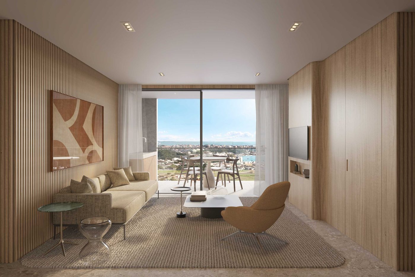 Apartamento de 2 suítes com living e vista para o mar